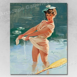 1960&#39;s Elvgren Pin-Up Girl Rowing Poster &quot;Upsetting Upset&quot;