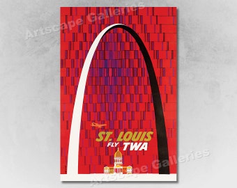 1964 "St Louis - Fly TWA" Gateway Arch Vintage Style Travel Poster