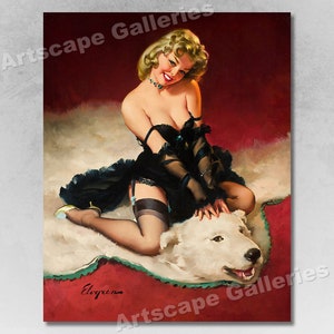 Elvgren 1962 Pin-Up Girl Bear Skin Rug &quot;Bear Facts&quot; Poster