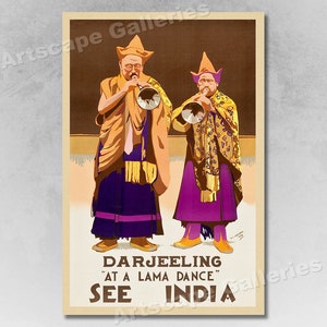 See India Darjeeling &quot;At a Lama Dance&quot; 1934 Vintage Style Travel Poster