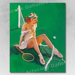 1940&#39;s Elvgren Pin-Up Girl Upskirt Tennis Poster &quot;Net Results&quot;