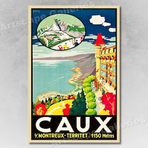 1920s Caux Switzerland Vintage Style Resort Travel Poster