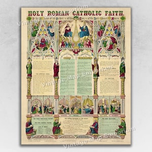 Holy Roman Catholic Faith 1870 Art Print - Bible Verses Poster - Biblical Wall Art Print Decor - The Lord's Prayer Scripture