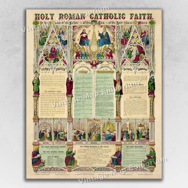 Holy Roman Catholic Faith 1870 Art Print - Bible Verses Poster - Biblical Wall Art Print Decor - The Lord's Prayer Scripture