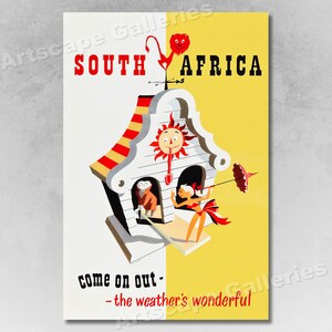 1940s South Africa&#39;s Wonderful Weather Vintage Style Travel Poster