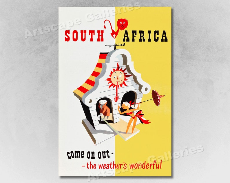 1940s South Africa's Wonderful Weather Vintage Style Travel Poster image 1