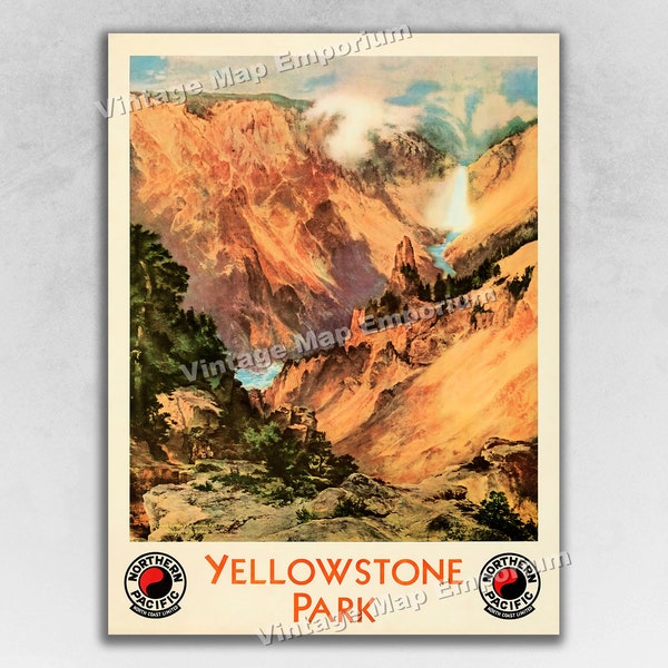 1924 Yellowstone National Park Waterfall - Yellowstone National Park Vintage Travel Poster Art Print