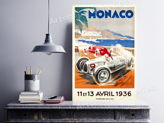 HSE Carro De Carreras Gran Premio De Mónaco 1933 Vintage Anuncio Póster Clásico Deportivo 24X36