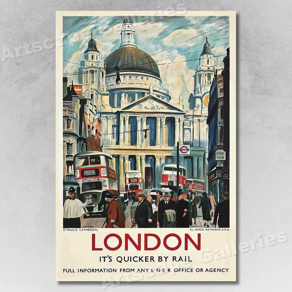 London Quicker by Rail 1953 Vintage Style Travel Poster