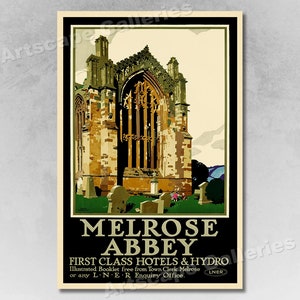 Melrose Abbey 1930s Vintage Style British Travel Poster