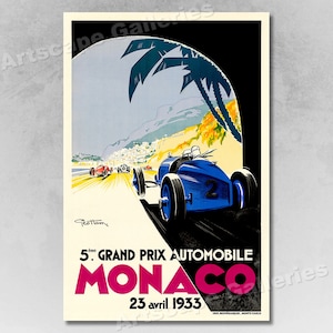 Monaco Grand Prix 1933 - Art Retro Vintage Poster Art