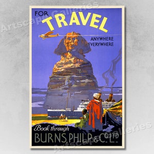 1930s For Travel &quot;Anywhere Everywhere&quot; Vintage Style Travel Poster