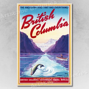1947 British Columbia Canada Vintage Style Fishing Travel Poster