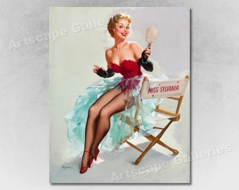 1955 Elvgren Pin Up Girl "Admiring Miss Sylvania" Actress Poster