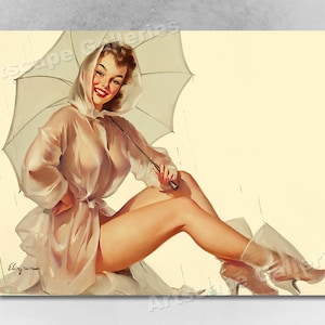 1960's Elvgren Pin-Up Girl Umbrella Poster "Ready For The Rain"