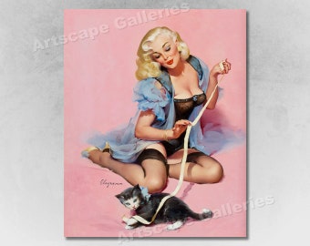 Kitty "Purrrty Pair" Vintage Style Elvgren Sexy Blonde Pin-Up Girl Poster