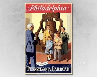1950 Philadelphia Liberty Bell Pennsylvania Railroad Vintage Travel Poster