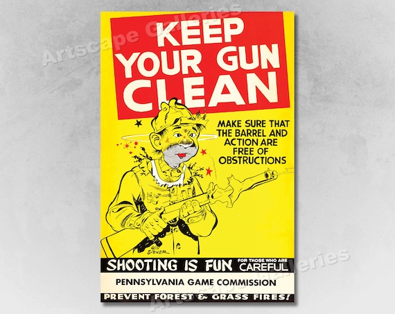 1950s Will Eisner Vintage Gun Safety Poster - Keep Your Gun Clean