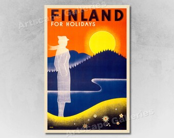 1930s "Finland for Holidays" Vintage Style Classic Travel Poster