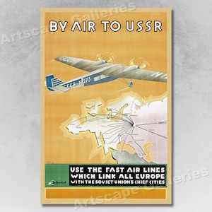 1934 Russian Travel Poster - By Air to USSR Vintage Style Travel Poster