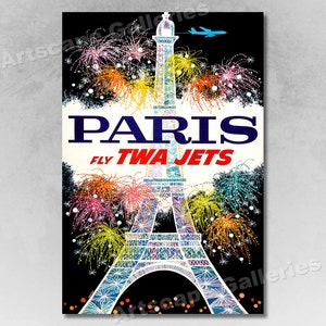 Paris - Fly TWA 1962 Eiffel Tower Vintage Style Air Travel Poster