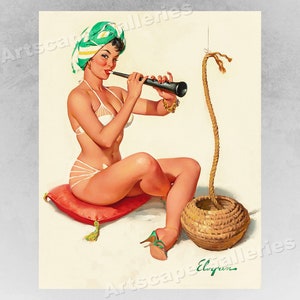 Elvgren 1961 Pin-Up Girl &quot;Charming&quot; Snake Charming Poster