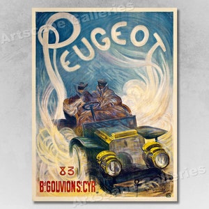 1904 Peugeot Vintage Style Francés Auto Advertising Poster