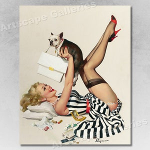 1950&#39;s &quot;Lucky Dog&quot; Pug Vintage Style Elvgren Pin-Up Girl Dog Poster