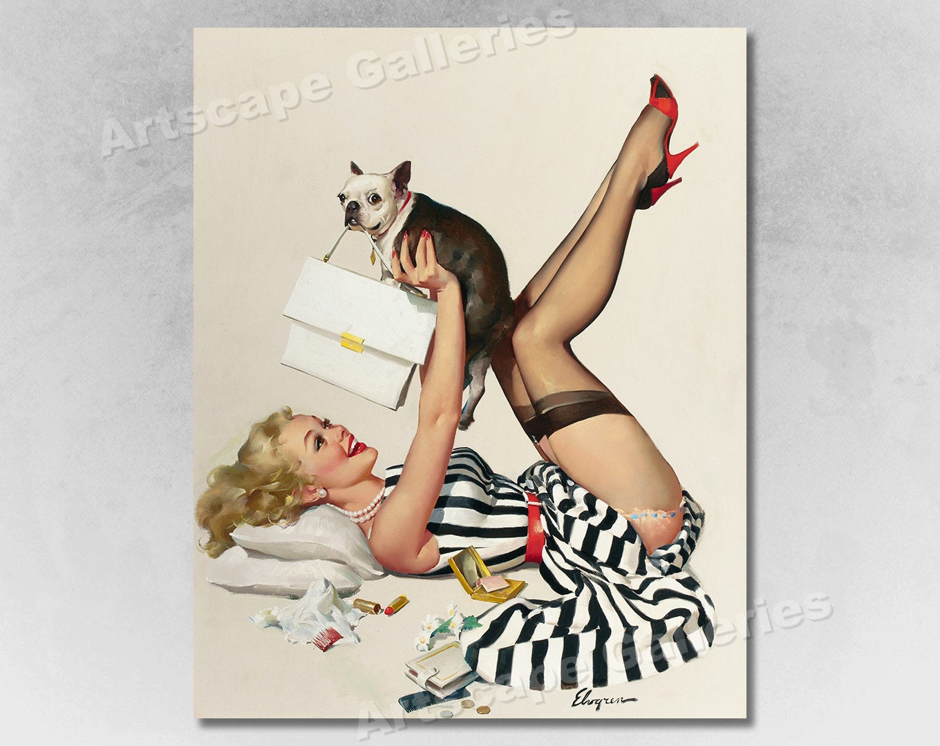 Young Girl With Her Dog/キース カーター/ポスター Help Wanted! Pin-Up with Dog 1939' Posters - Gil Elvgren
