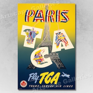 Paris - Fly TCA 1951 Vintage Style Airline Travel Poster