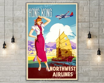 Northwest 航空 ビンテージ ポスター Hawaii poster Northwest Orient Airlines Original Vintage Poster HAWAII