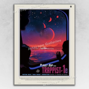 Planet Hop on Trappist-1e - NASA JPL Retro Vintage Style Space Travel Poster