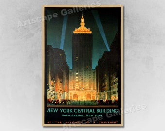 thumbnail image 2 of 1930s NY Central Building Vintage Style Travel Poster – 16x24 Inch Reproduction 2 of 6