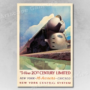 New York Central Line 20th Century Limited Vintage Railroad Travel Poster