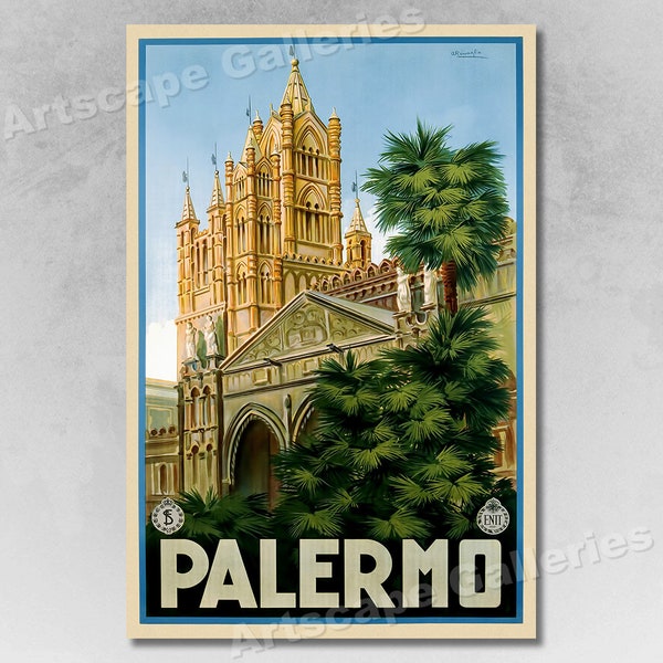 1930s Palermo Sicily Vintage Style Italian Travel Poster