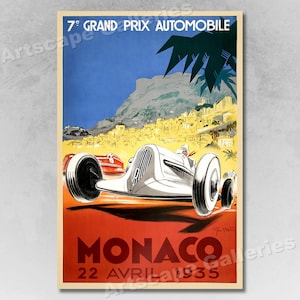 1935 Monaco Grand Prix Road Race Vintage Style Automobile Poster