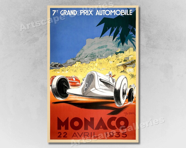 Vintage 1935 Monaco Grand Prix Classic Motor Racing Poster A3