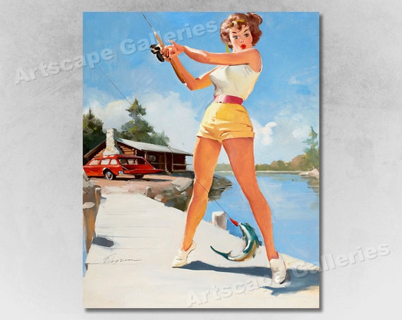 Elvgren a Good Catch Vintage Style Pin up Girl Fishing Poster -  Canada