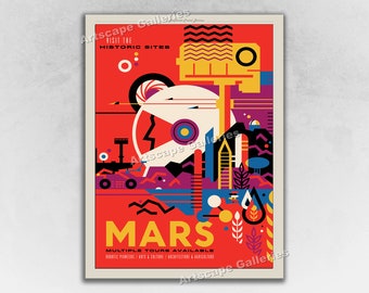 Visit Mars Historic Sites of Mars - Retro Style NASA JPL ExoPlanet Space Exploration Poster
