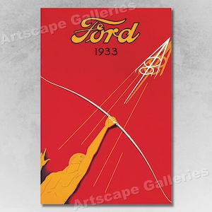 1933 Ford V8 Automóvil Clásico Vintage Publicidad Póster