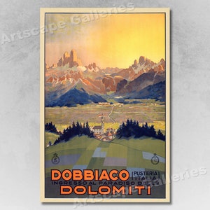 1920s Dobbiaco Dolomite Mountains Vintage Style Italian Travel Poster