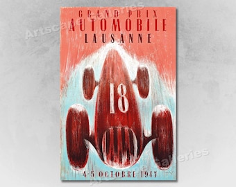 1947 Grand Prix Lausanne Vintage Style Auto Racing Poster