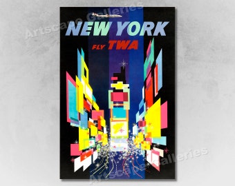 1960s New York Times Square TWA Vintage Style Travel Poster