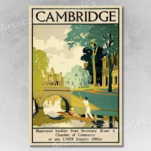 Cambridge - Vintage Style 1930s British UK Travel Poster