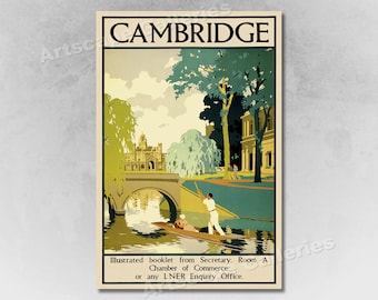 Cambridge - Vintage Style 1930s British UK Travel Poster