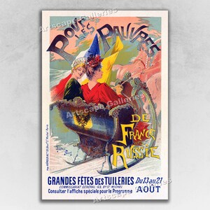 1896 Pour les Pauvres - Winter Sleigh Ride - French Art Nouveau Art Print Poster