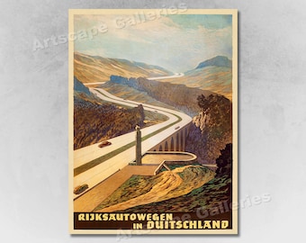 1939 German Autobahn Empire Roads Vintage Style Travel Poster