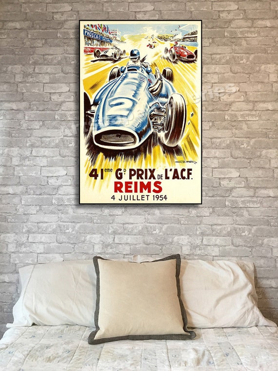 Car Racing Grand Prix 1954 Reims France Vintage Poster Print Retro Style Art