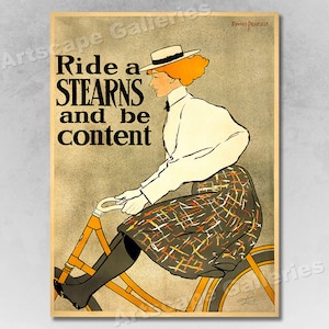 Montar en bicicleta Stearns y estar contento 1896 Vintage Advertising Poster