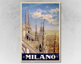 Milan Italy - Vintage Style Classic 1920s Italian Travel Poster